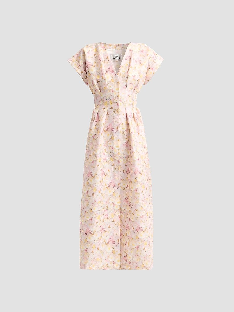 Women's Tsige Peony Print Taffeta Midi Dress - Golden - Size 8