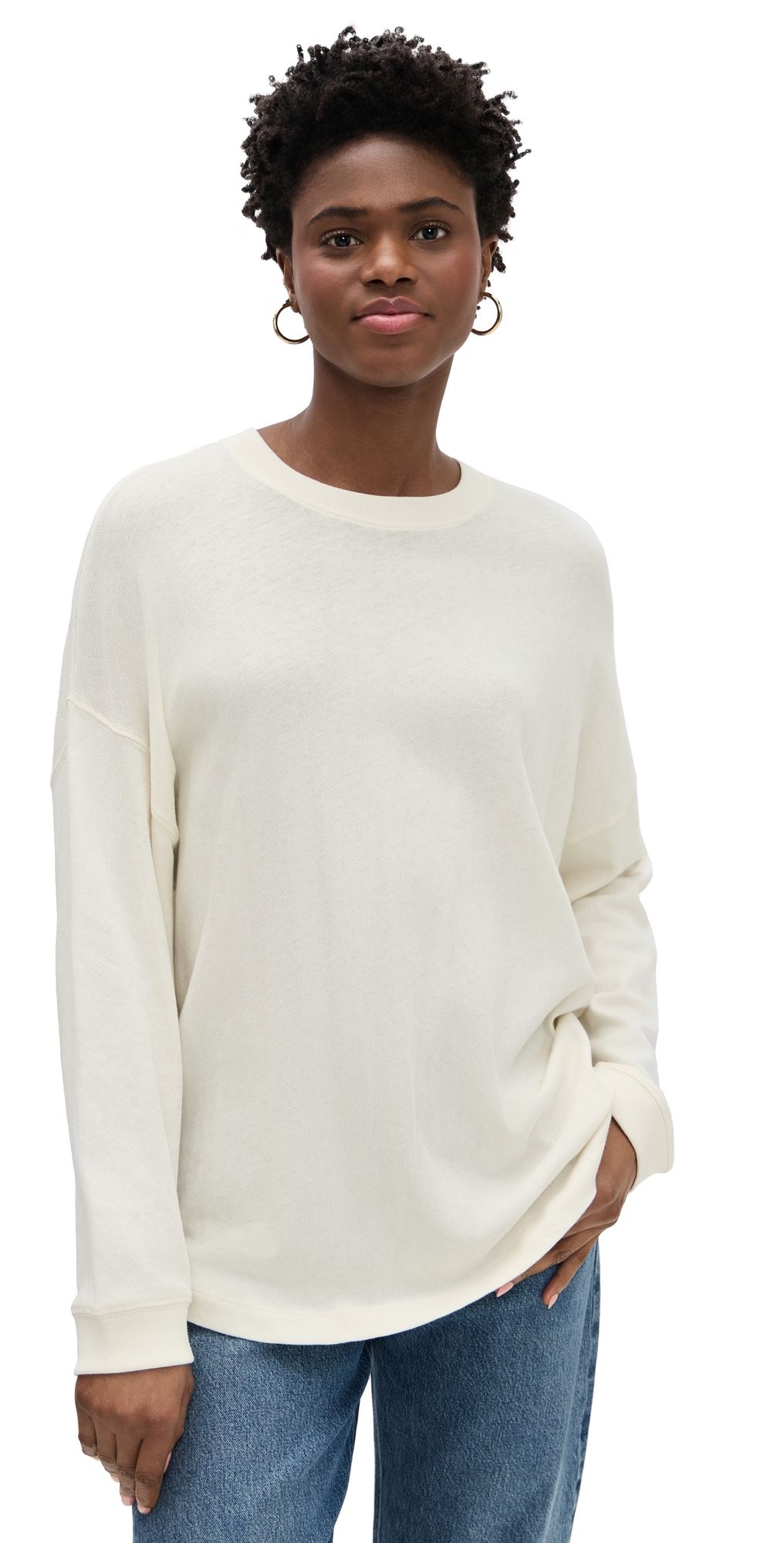 Jenni Kayne Boyfriend Long Sleeve Tee Ivory S