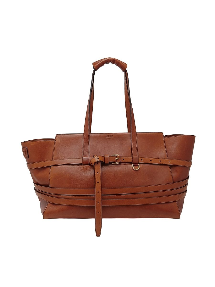 Women's Belted Leather Tote Bag - Hide