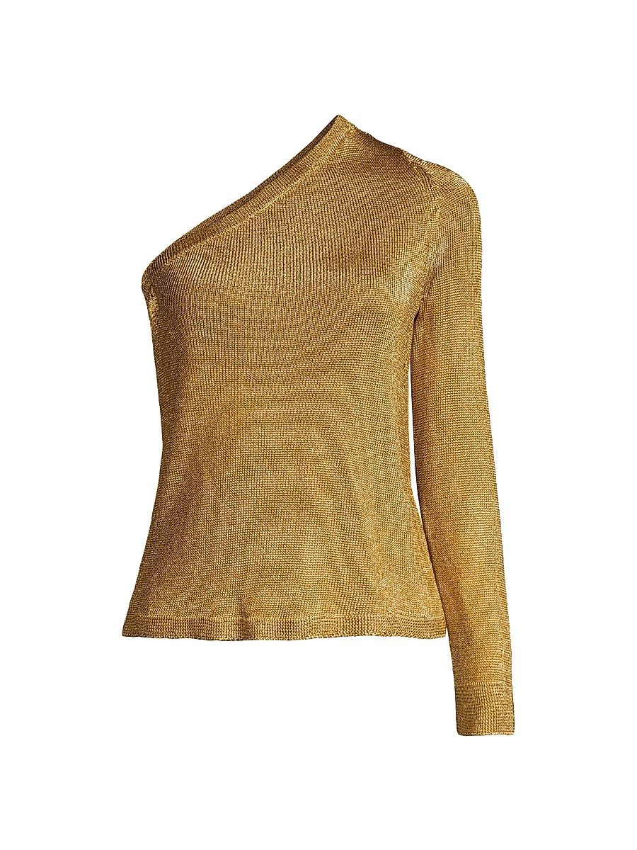 Women's Metallic Knit One-Shoulder Top - Gold - Size Large