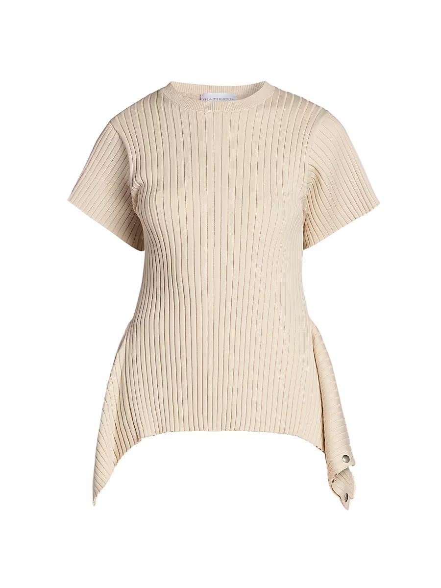 Women's Rib-Knit Cotton Draped T-Shirt - Ivory - Size Large