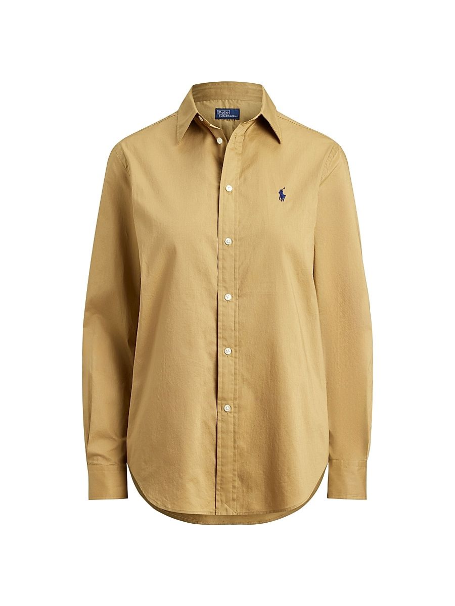 Women's Cotton Button-Front Shirt - Cafe Tan - Size XS