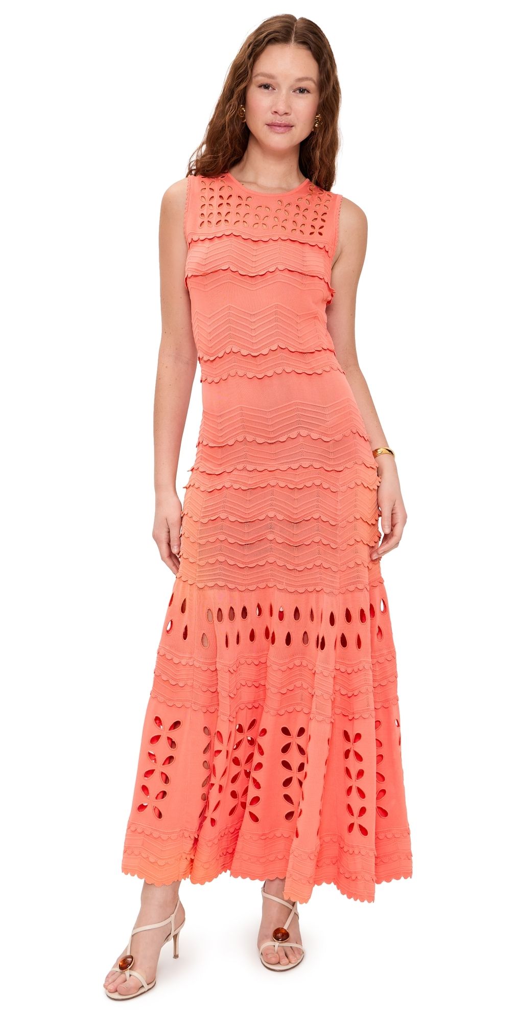 Ulla Johnson Lakshmi Eyelet Knit Dress CORAL PEONY M