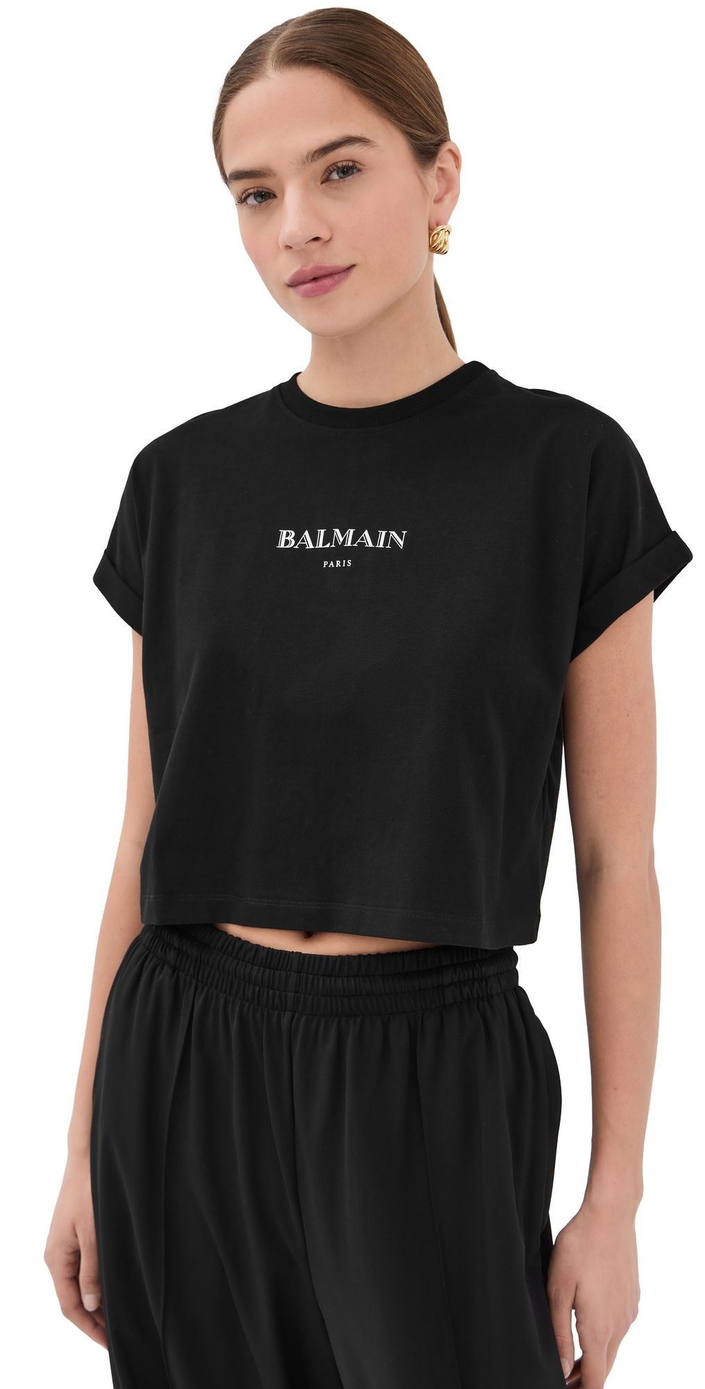 Balmain Balmain Vintage Print Crop T-Shirt Blanc/Noir XS