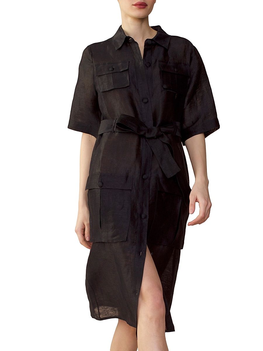Women's Safari Linen-Silk Dress - Black - Size Medium
