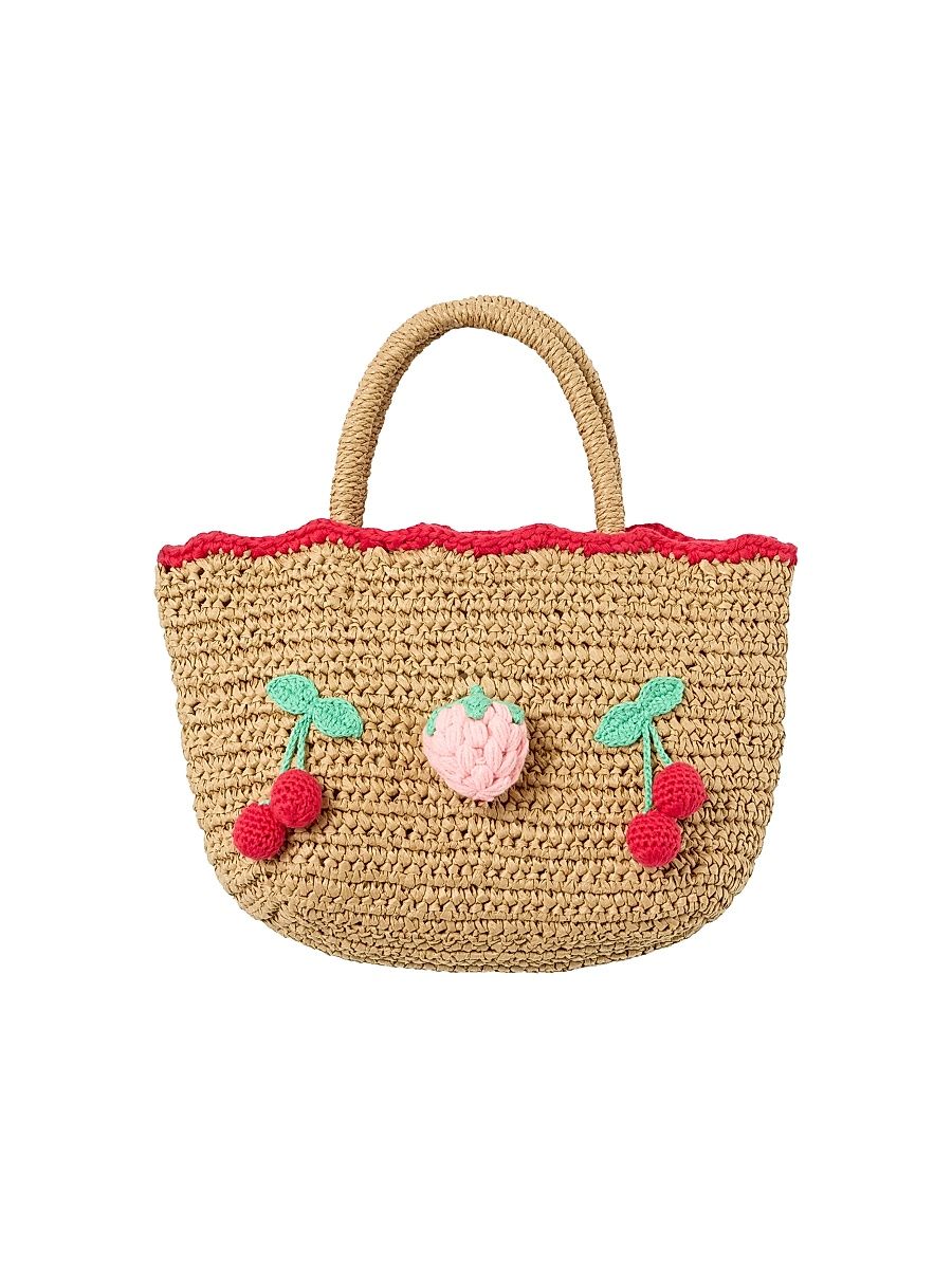 Girl's Cherry Raffia Tote Bag - Raffia