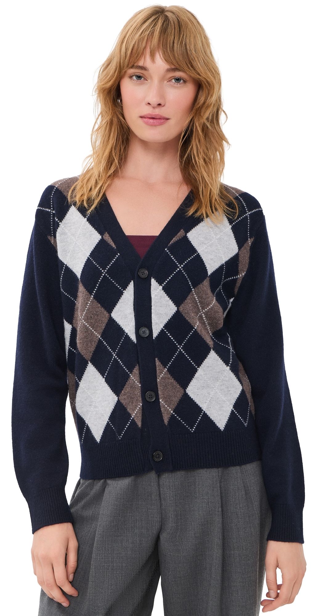 DUNST V-Neck Argyle Cardigan Navy XS
