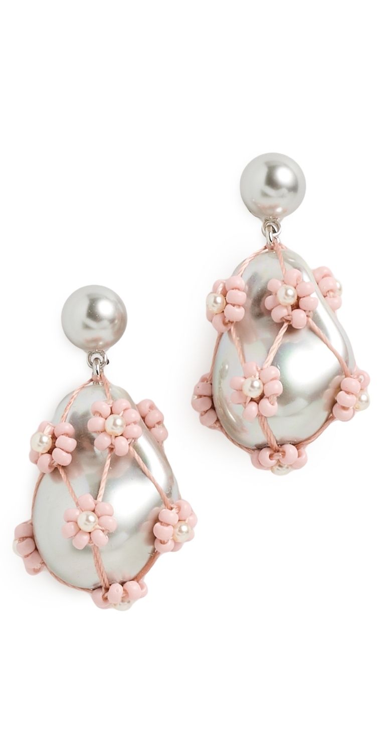 Tory Burch Curiosity Beaded Pearl Drop Earrings Tory Gold / Pink One Size