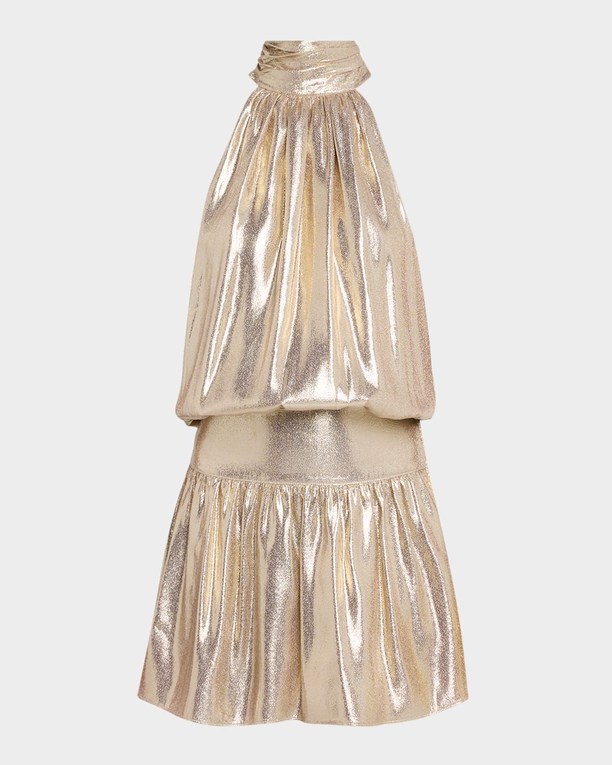 Alexi Metallic Blouson Halter Mini Dress