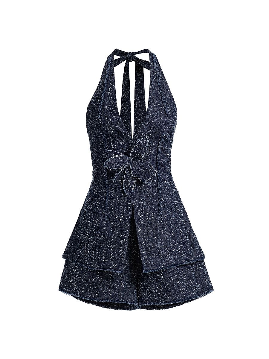 Women's Nevin Sequined Denim Halter Romper - Denim Tweed - Size 12