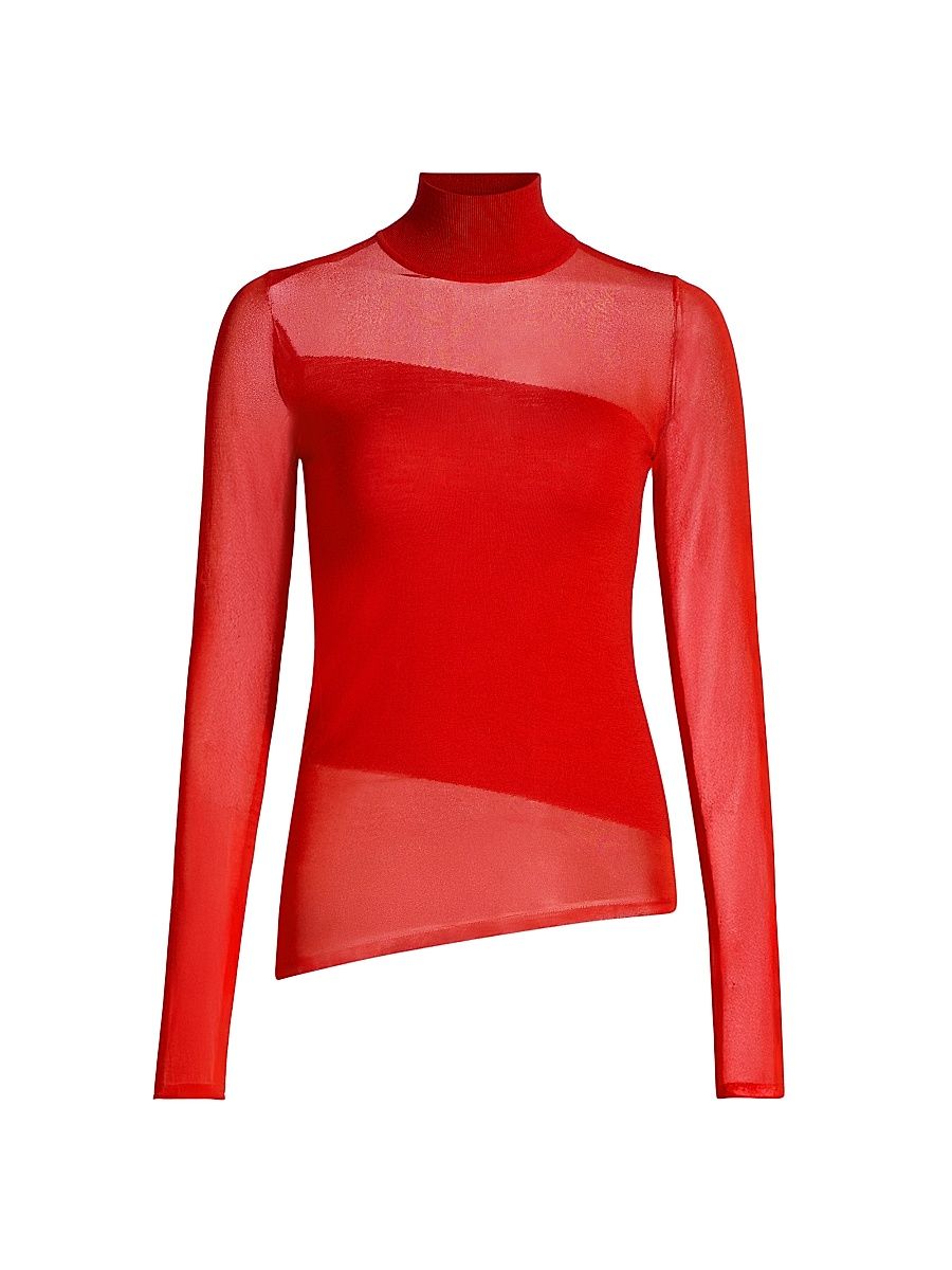 Women's Sheer Merino Wool Asymmetric Top - Papaya - Size XL