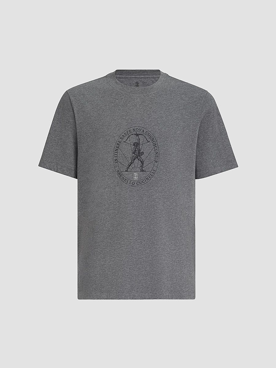 Men's Cotton Jersey Crew-Neck T-Shirt with Print - Anthracite - Size XXXXL