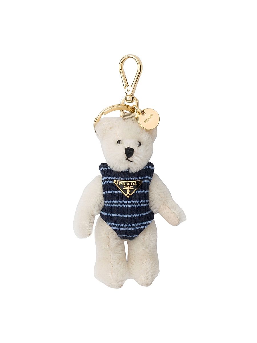 Women's Teddy Bear Key Ring Charm with Metal Ring - White