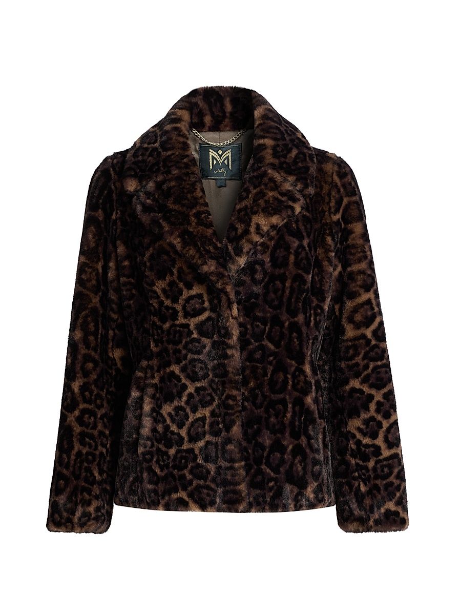 Women's Arya Leopard Faux Fur Jacket - Brown Multi - Size Large