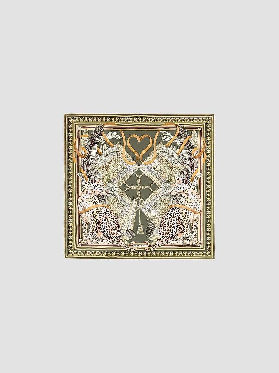 Women's Leopard-Print Silk Scarf - Olive