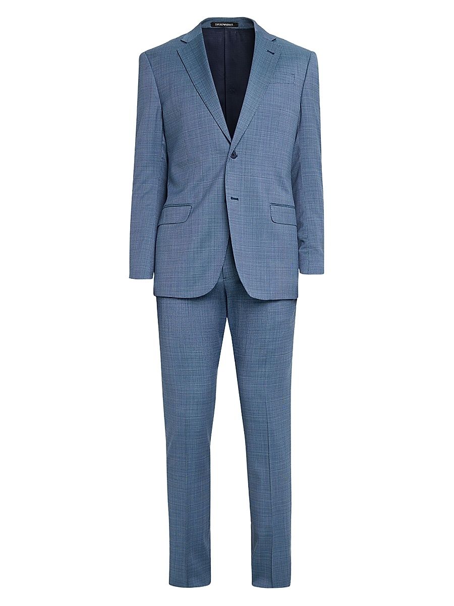 Men's Micro-Textured Wool Single-Breasted Suit - Blue - Size 42
