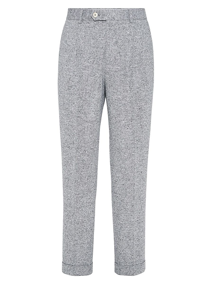 Men's Wool and Cashmere Flecked Grisaille Leisure Fit Trousers - Medium Grey - Size 44