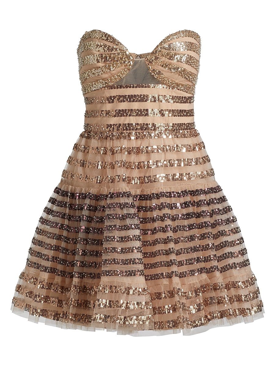 Women's Sequined Striped Strapless Mini-Dress - Stripe Sequins - Size 8