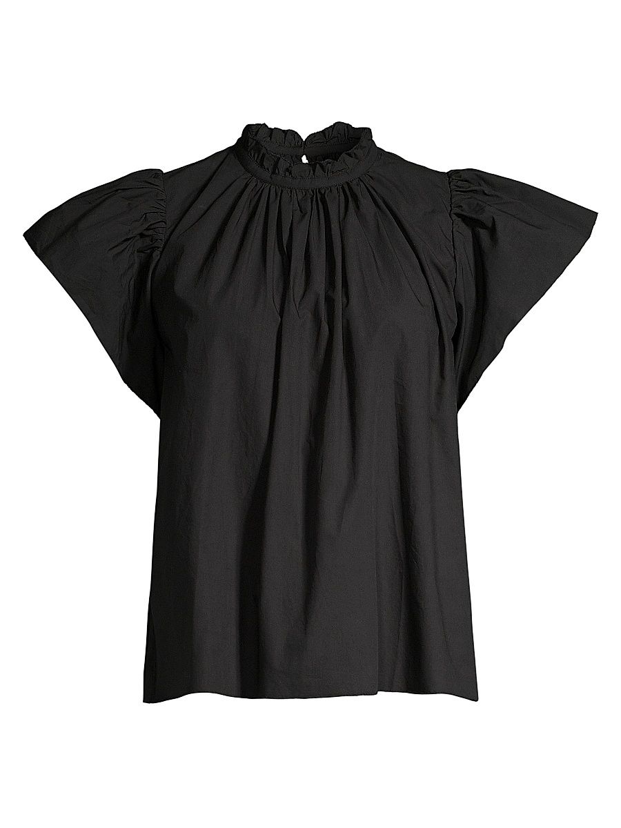 Women's Carla Ruffle-Neck Top - Black - Size Medium