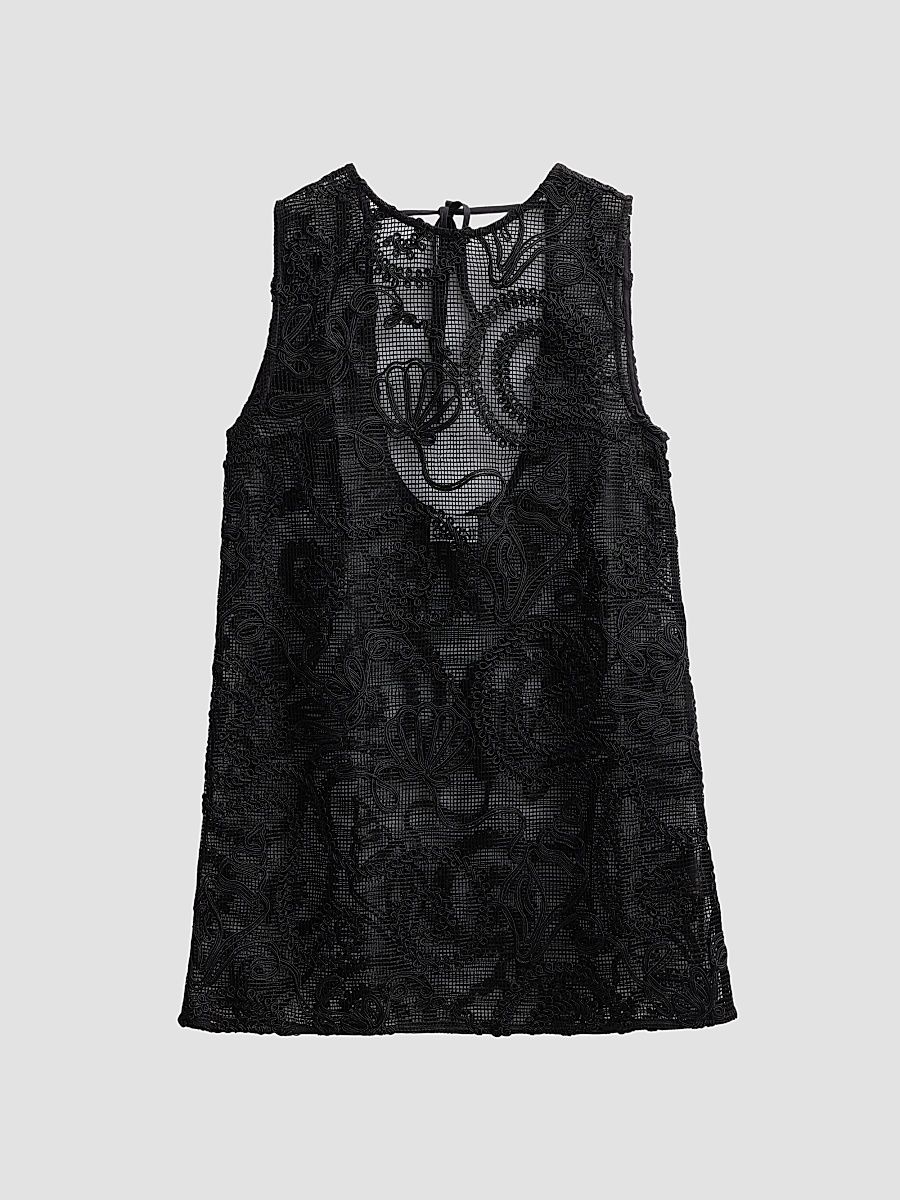 Women's Embroidered Net Mini Dress - Black - Size 2
