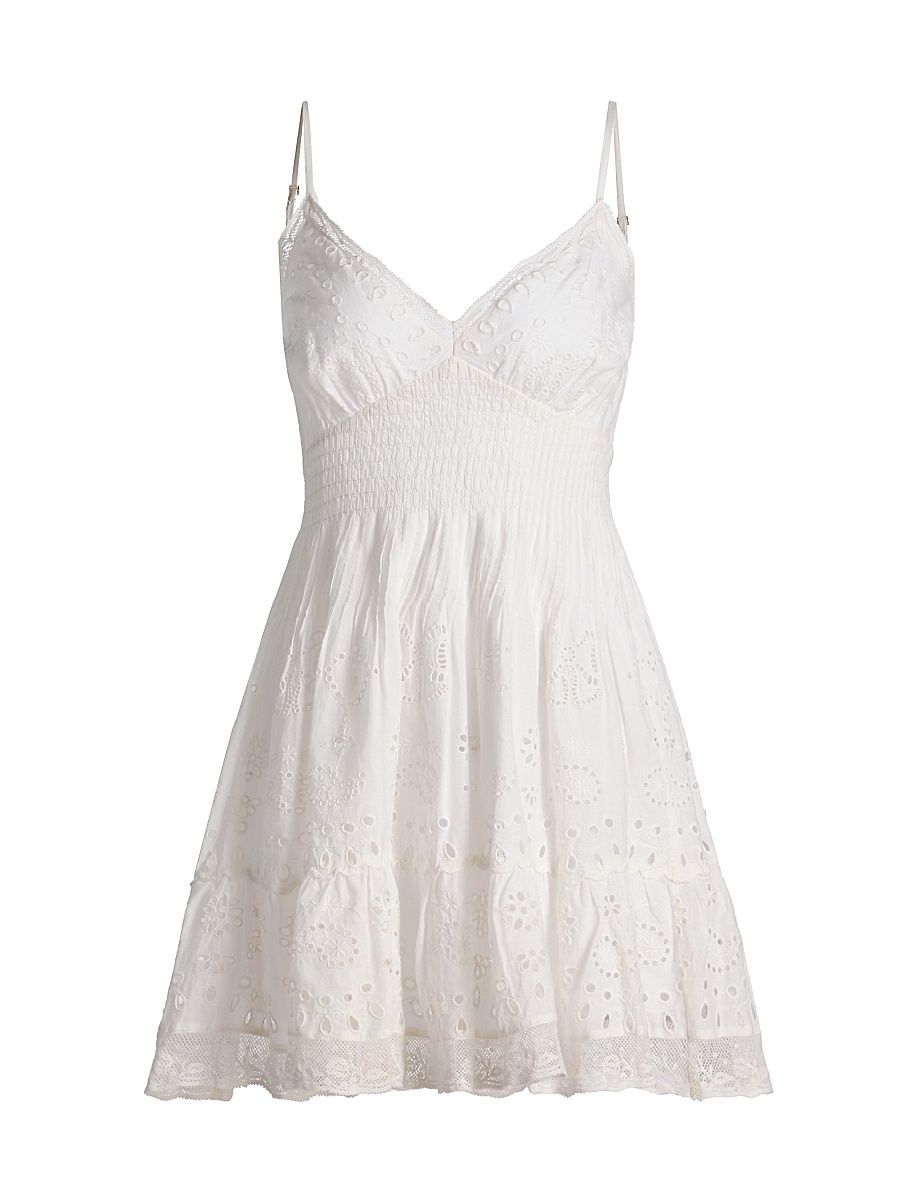Women's Azar Broderie Anglaise V-Neck Minidress - White - Size Large
