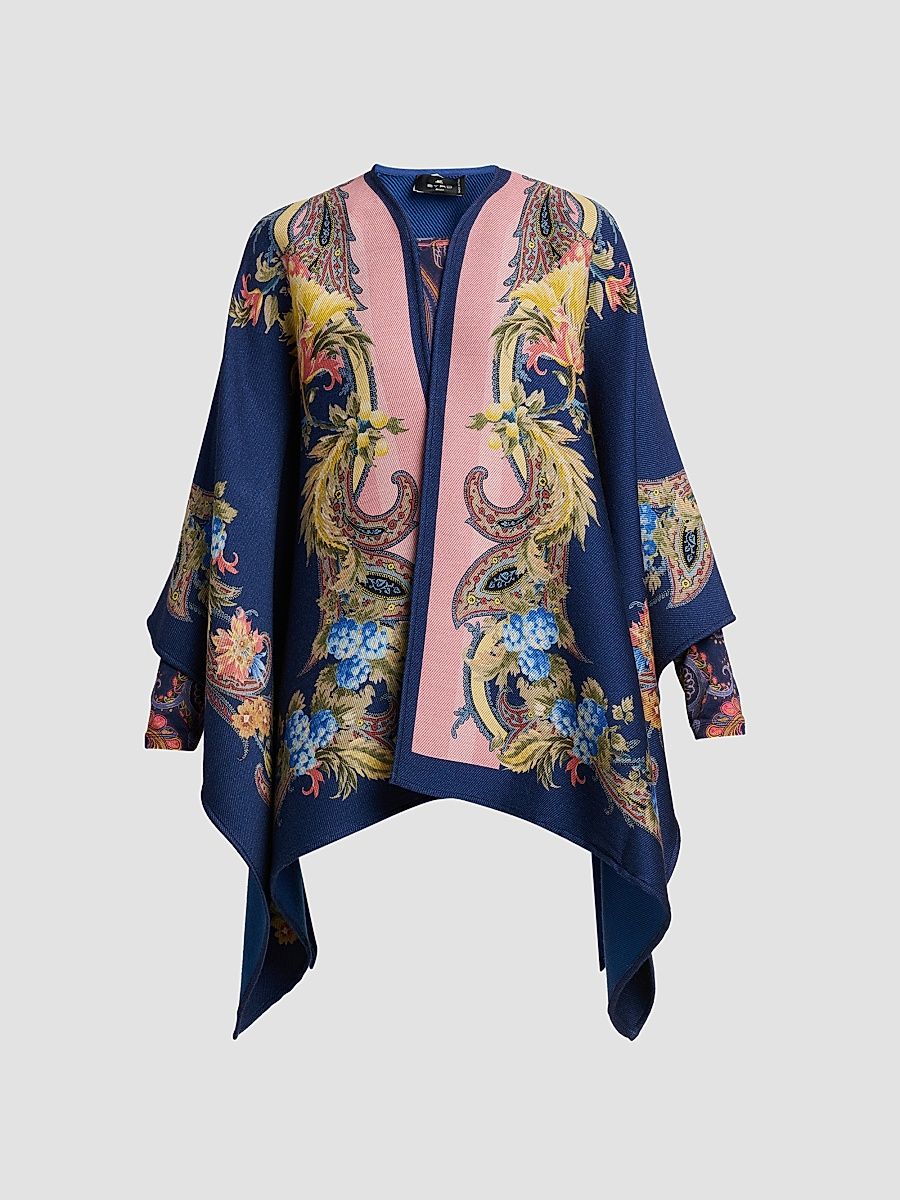 Women's Floral Paisley Open-Front Tunic - Blue Print - Size 2