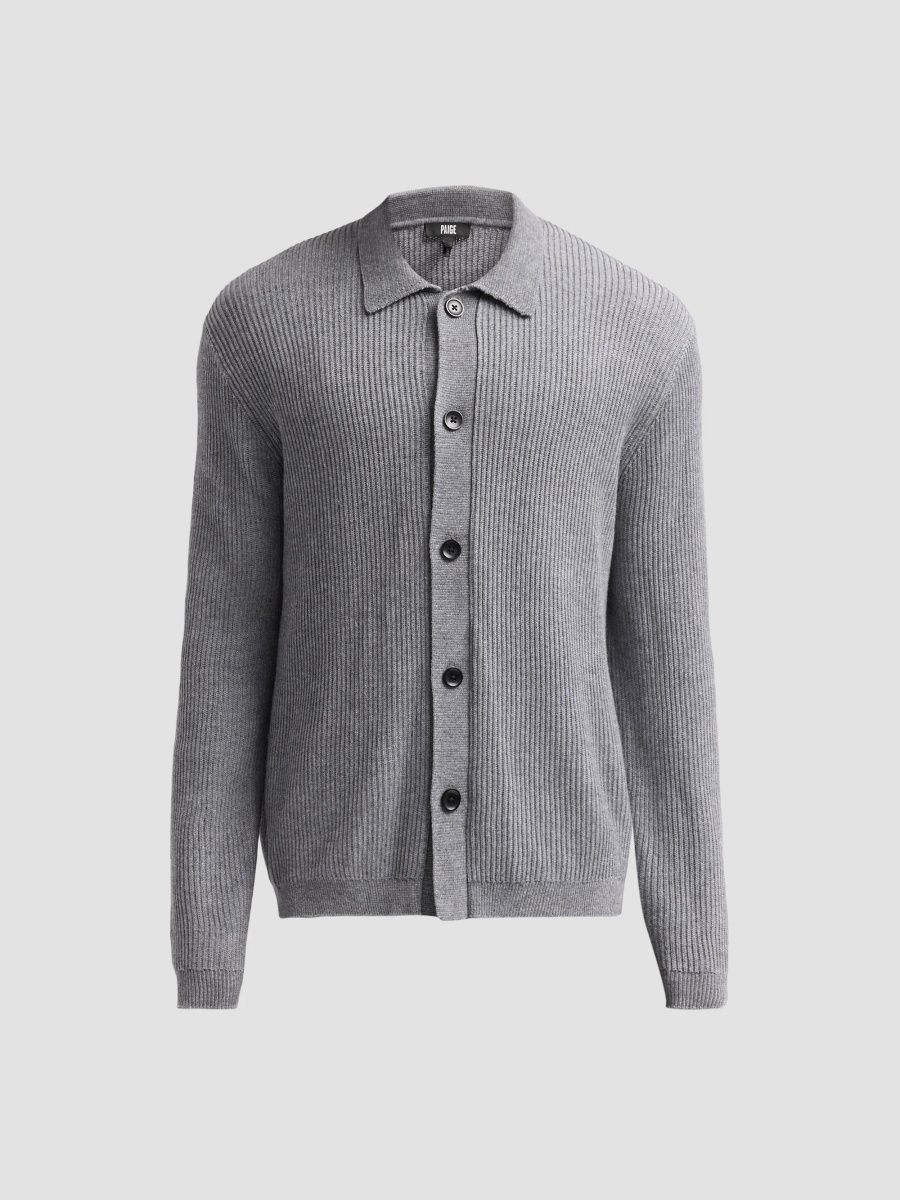 Paige Men's Matsuda Extrafine Merino Wool-Blend Ribbed Sweater - Dark Heather Grey - Size XXL