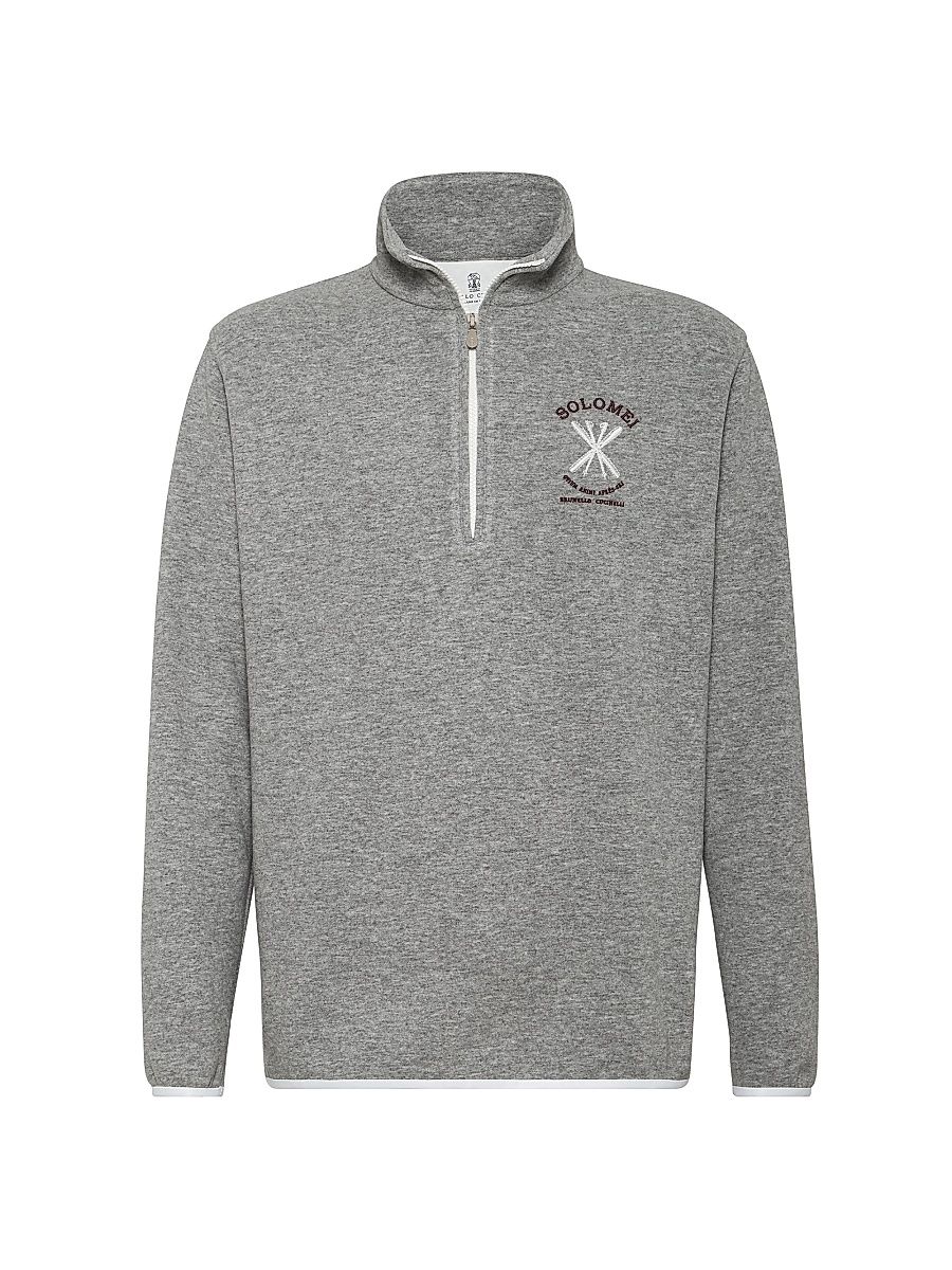 Men's Techno Cashmere and Cotton Sweatshirt with Half Zip - Grey - Size XXL