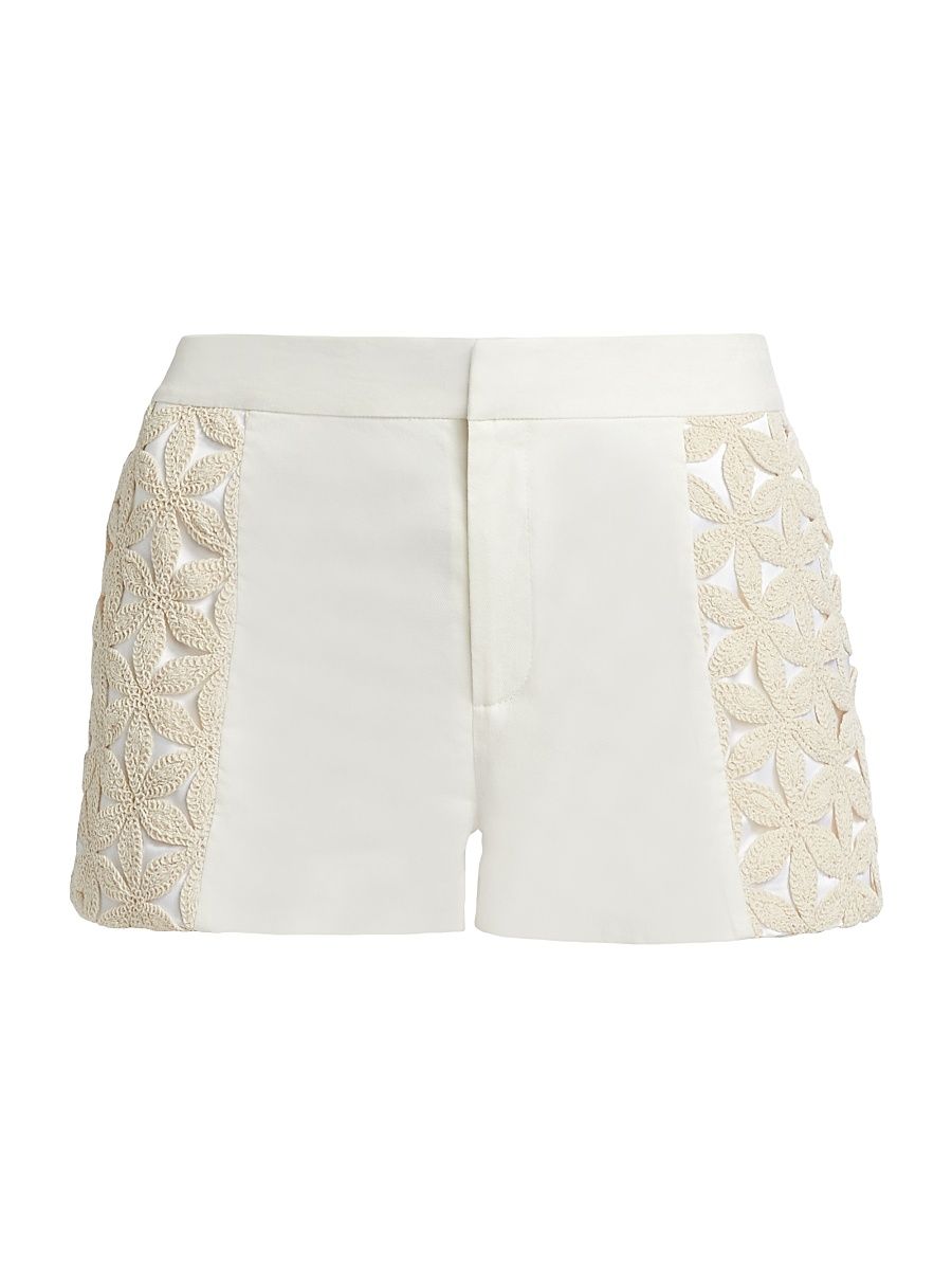 Women's Erica Crochet Panel Shorts - White Floral - Size 12
