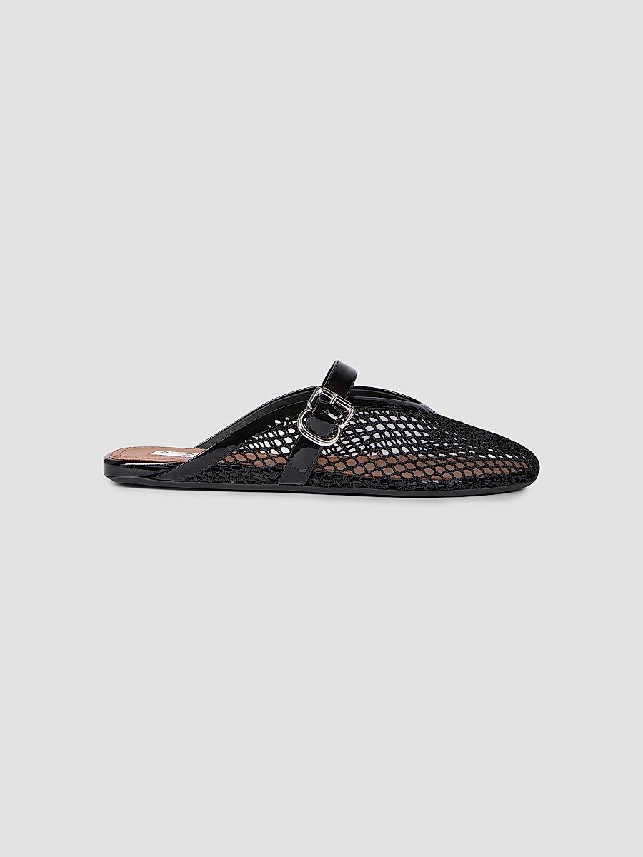 ALAÏA Women's Open-Knit Fishnet Flat Mules - Noir - Size 12