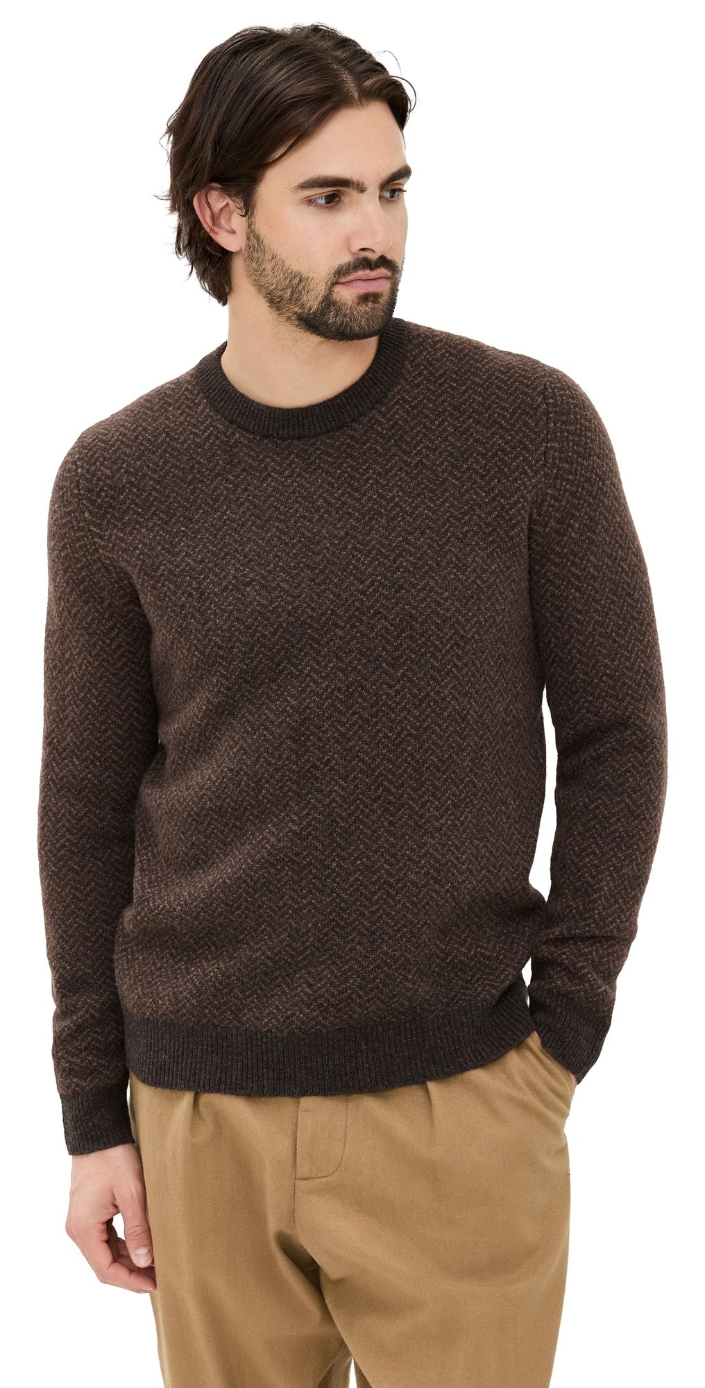 Taylor Stitch Eddy Herringbone Crewneck Sweater Coffee Herringbone 38