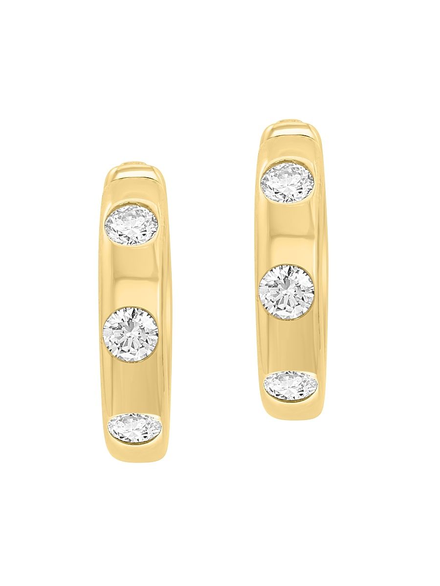 Women's 14K Yellow Gold & 0.07 TCW Lab-Grown Diamond Hoop Earrings - Yellow Gold