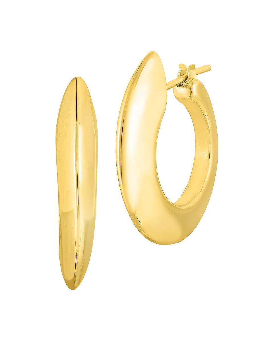 Women's Designer 18K Yellow Gold Wide Hoop Earrings - Gold