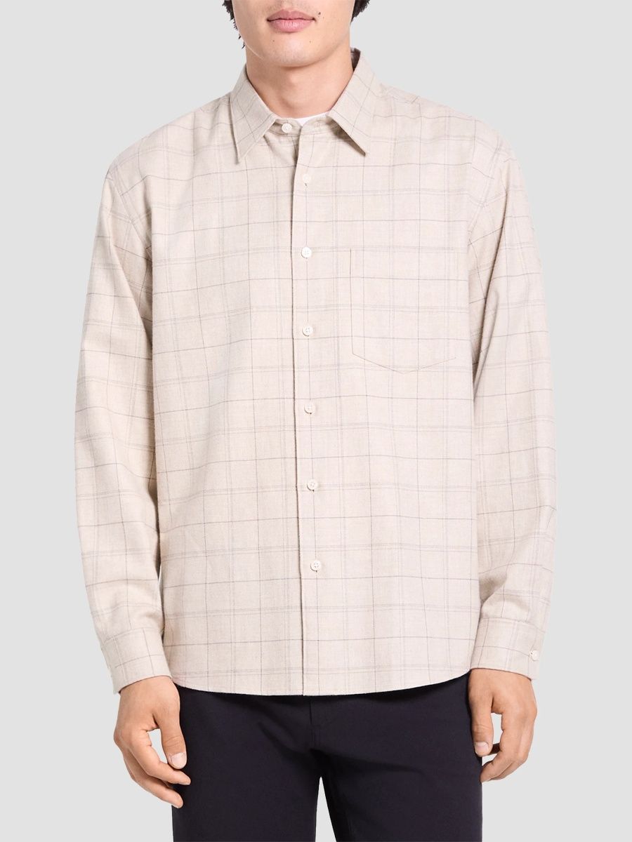 Theory Men's Weekend Check Cotton Flannel Shirt - Winter Ivory Multi - Size XXL