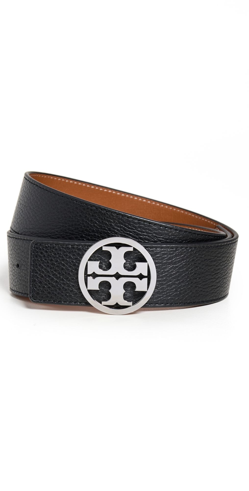 Tory Burch Miller Reversible Belt 1.5 Black/Classic Cuoio/Silver S