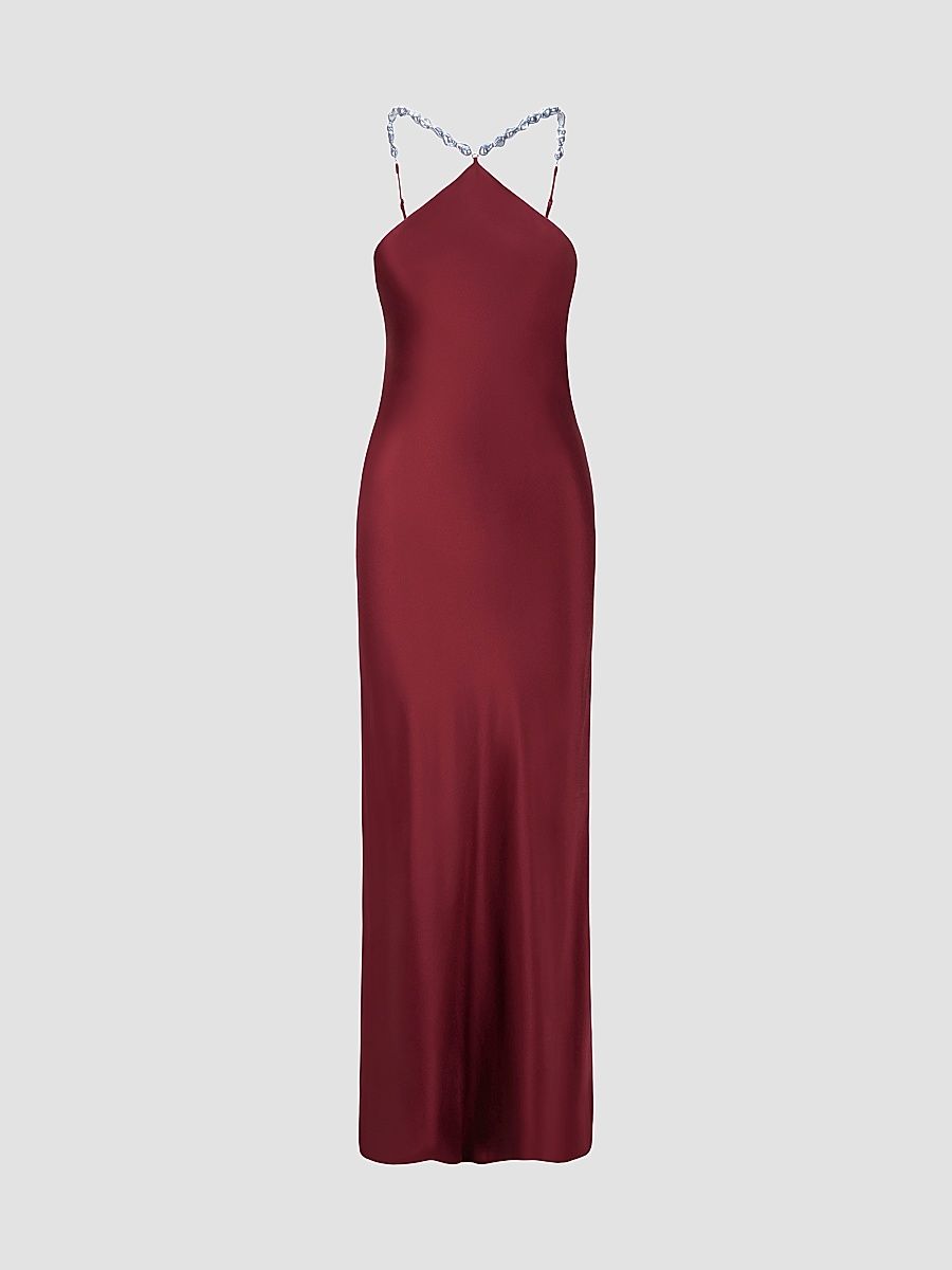 Women's Cadence Satin Embellished Halter Gown - Pinot - Size 12