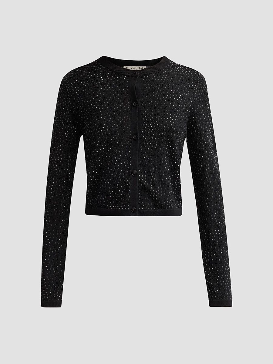 ALICE + OLIVIA Women's Carson Embellished Wool Cardigan - Black - Size XL