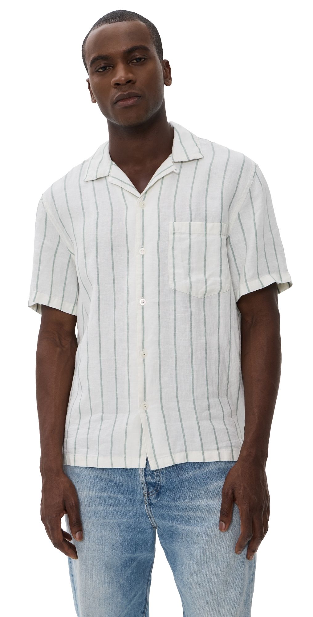 Madewell Linen Button Down Shirt Frosted Cyprus Stripe XL
