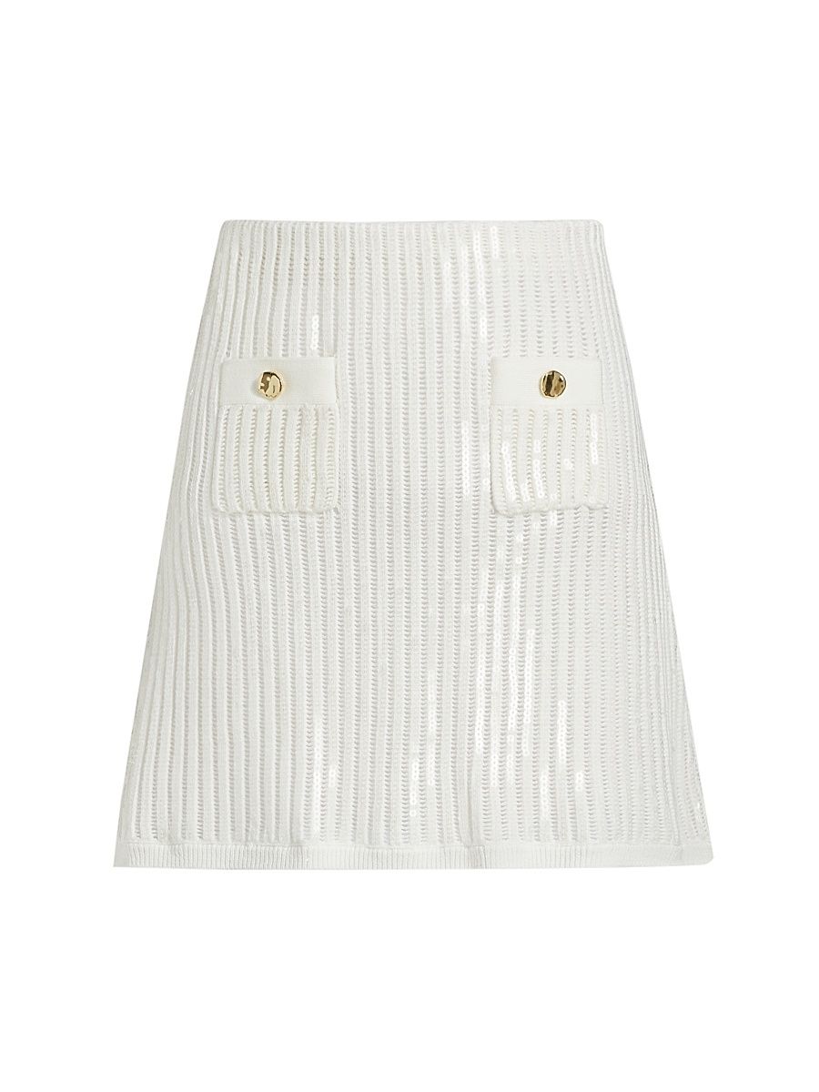 Women's Cotton-Blend Rib-knit Miniskirt - White - Size Large