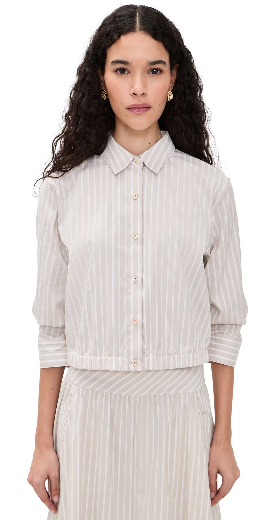 Theory Fixed Sleeve Button Up Sand Multi P