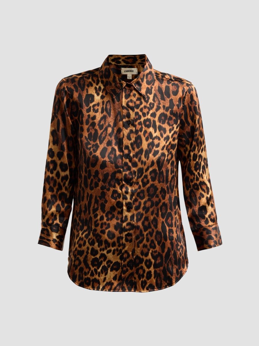 L'AGENCE Women's Dani Leopard-Print Silk Blouse - Tan Multi Javan - Size XS