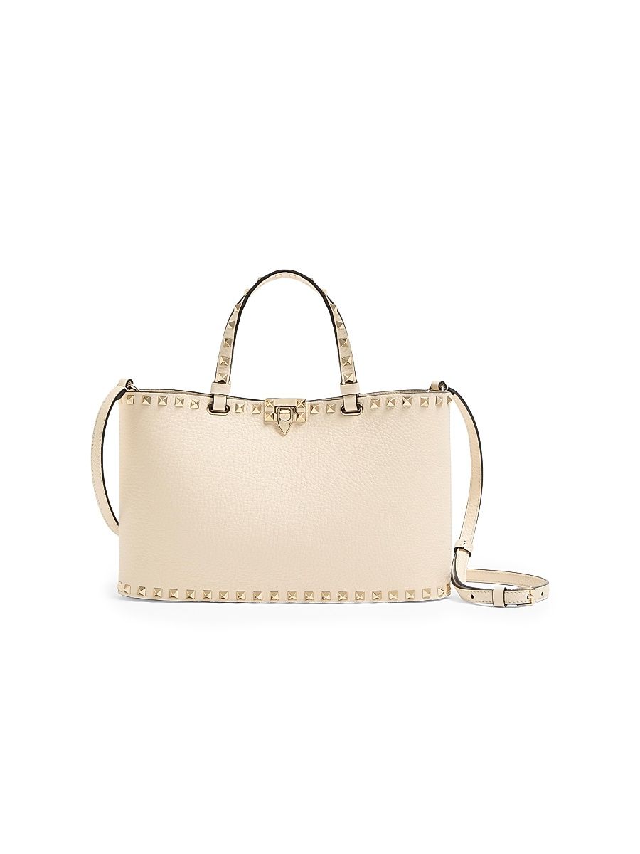 Women's Rockstud Small Shopping Bag in Grainy Calfskin - Light Ivory