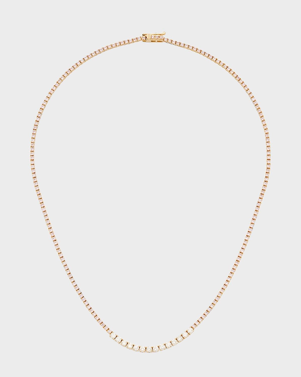 Small 4-Prong Pink Sapphire Tennis Necklace with Diamond Accents in Yellow Gold