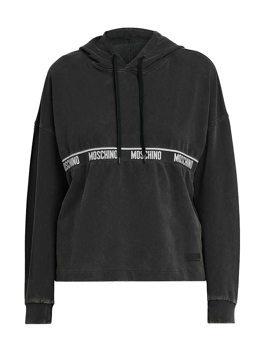 Women's Logo Stretch-Cotton Hoodie - Black - Size Medium