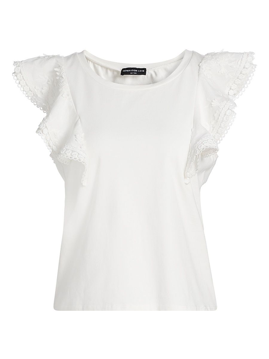 Women's Dana 3D Voile Flutter-Sleeve T-Shirt - White - Size XL