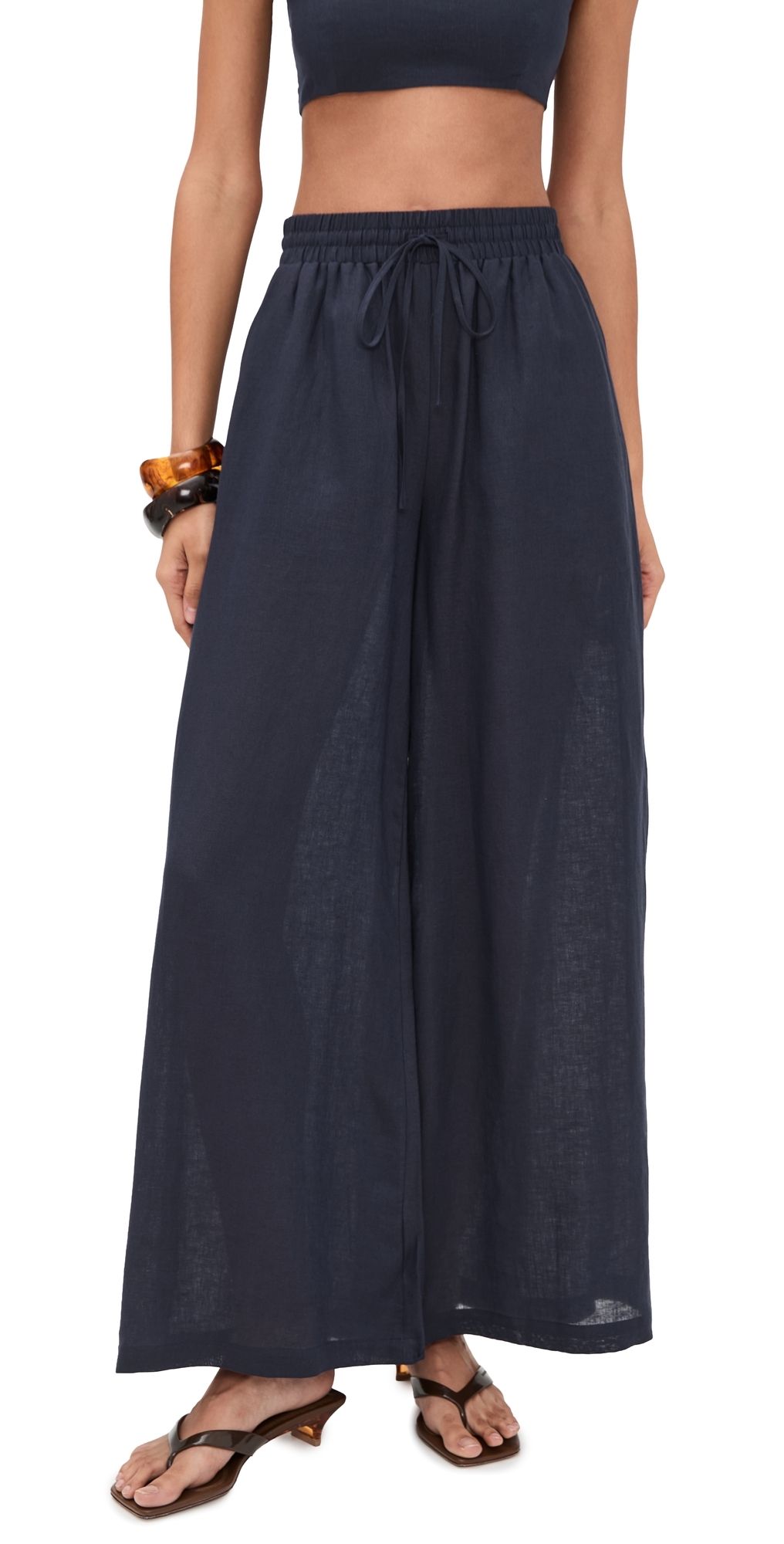 Susana Monaco Solid Linen Pants Midnight L