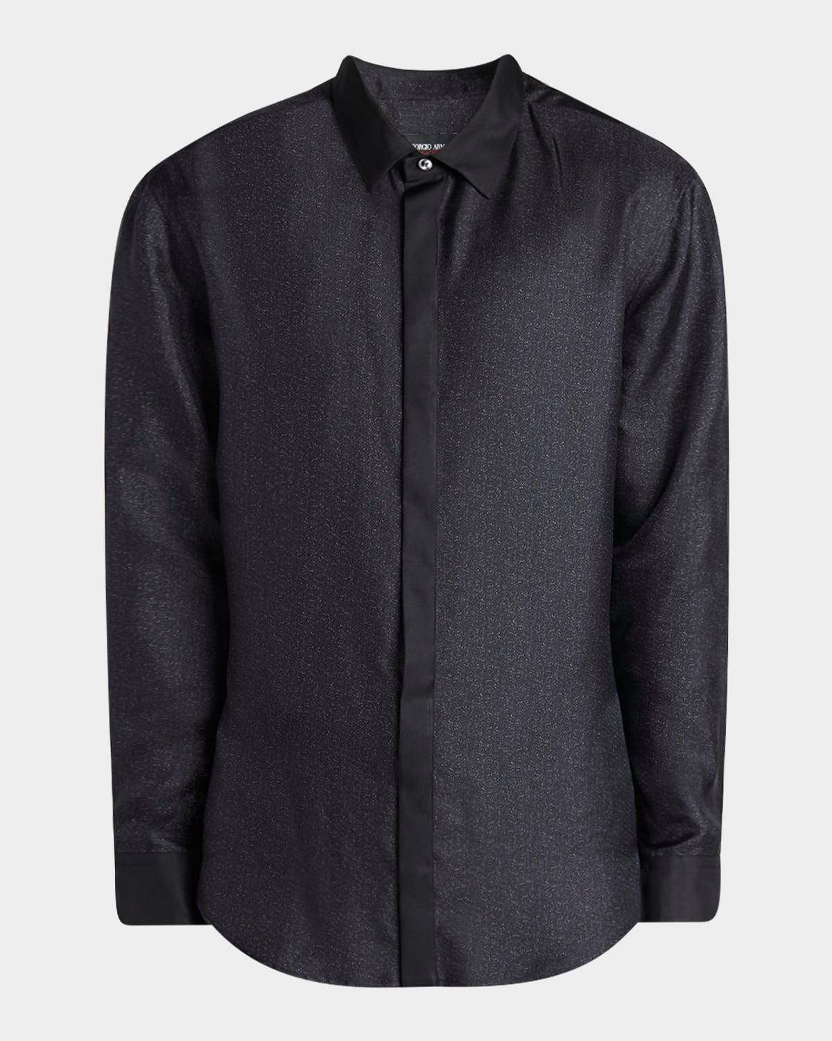 Men & apos;s Silk Twill Micro-Diagonal Placket Dress Shirt