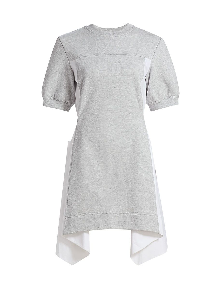 Women's Terry & Poplin Combo Minidress - Light Grey Melange White - Size Large