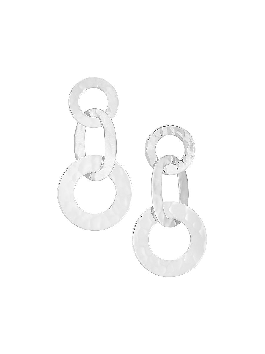 Women's Classico Sterling Silver Hammered Triple Roma Link Circle Drop Earrings - Silver