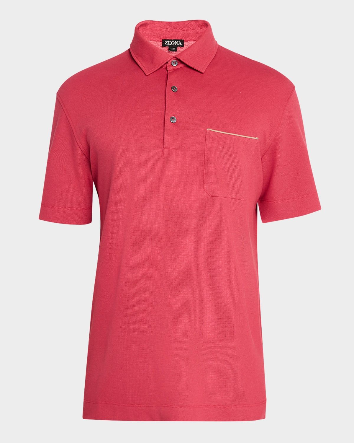Men & apos;s Pique Polo Shirt with Leather-Trim Pocket